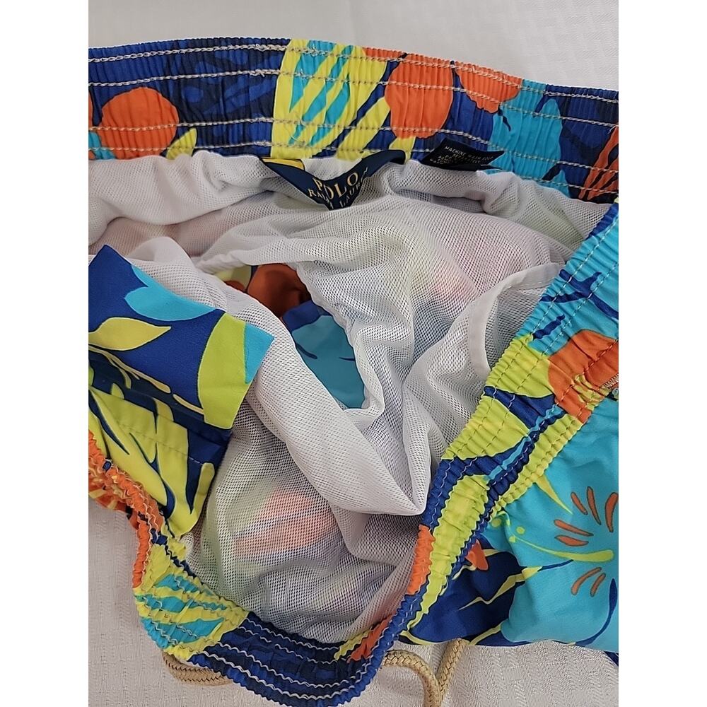 Polo Ralph Lauren Mens Swim Trunks‎ Shorts Hawaiian Floral L Large Blue Neon EUC - Picture 6 of 9
